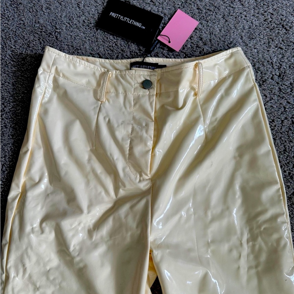 PrettyLittleThing Light Cream Faux Leather Trousers